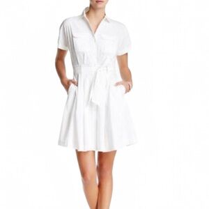CeCe White Button Front Belted Shirt Dress Size 0